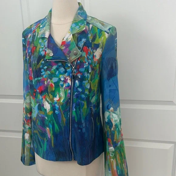 CLAIRE DESJARDINS size L Wearable Art Knit Moto Jacket - Picture 1 of 6